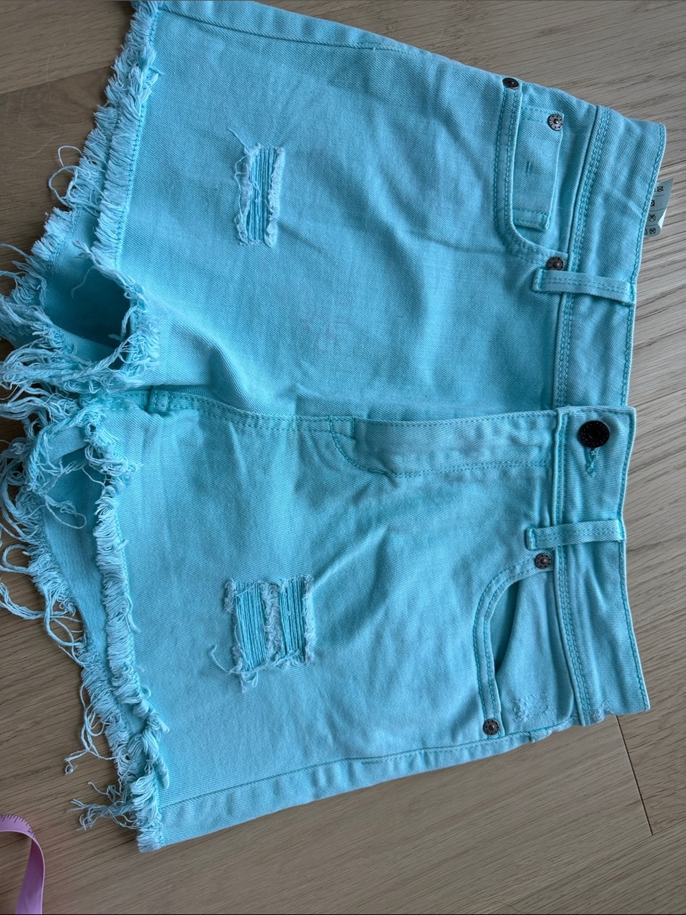 United Colors Of Benetton Aqua Distressed Frayed Hem Denim Shorts